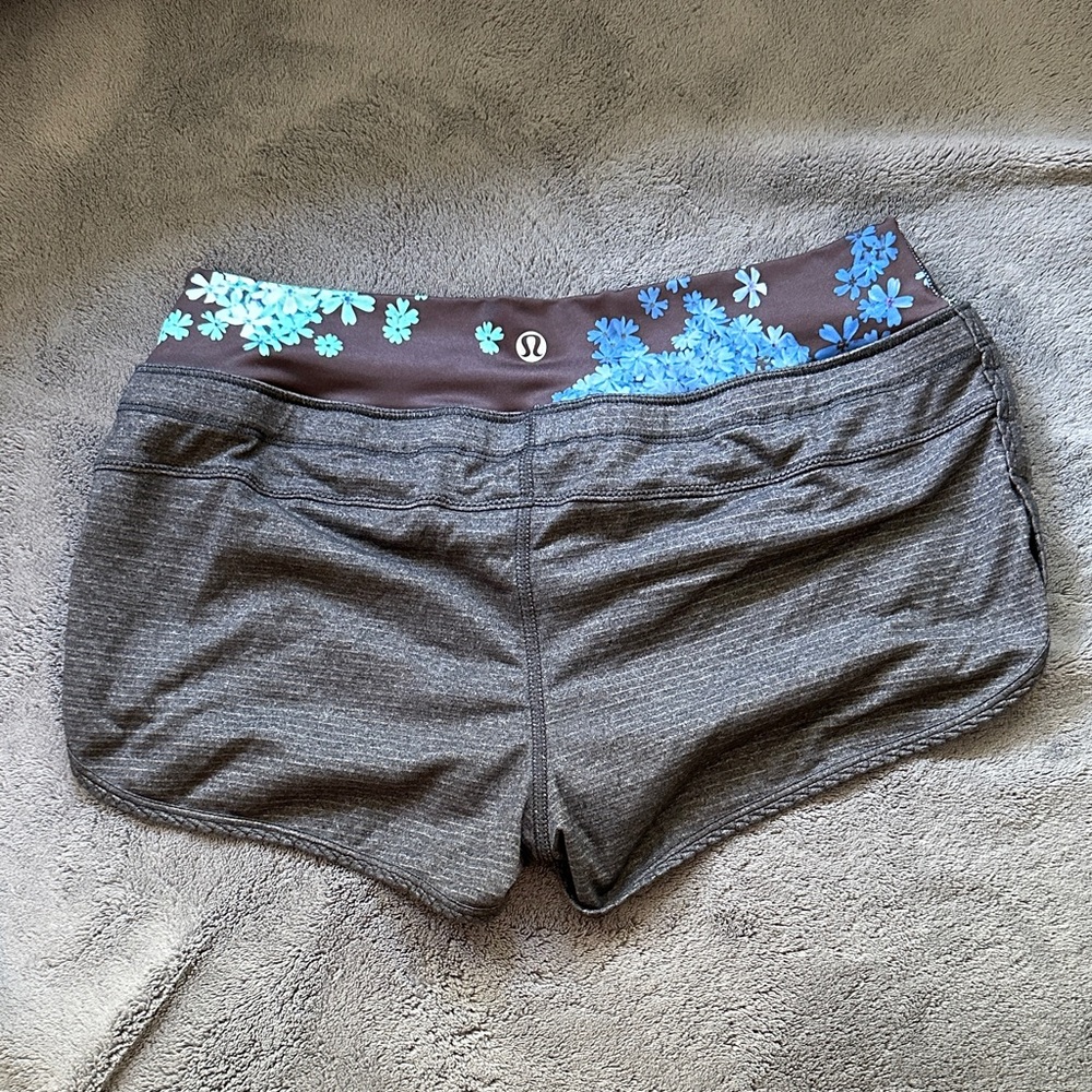 Lululemon Gray Athletic Shorts with Floral Waistband - Picture 2 of 2